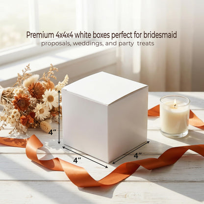 Jucoan 100 Pack White Paper Gift Boxes with Lids, 4 x 4 x 4 Inch Gift Wrapping Box Party Favor Box Goodies Treat Boxes Candy Boxes for Wedding, Bridesmaids Proposal, Birthday, Graduation, Mother's Day