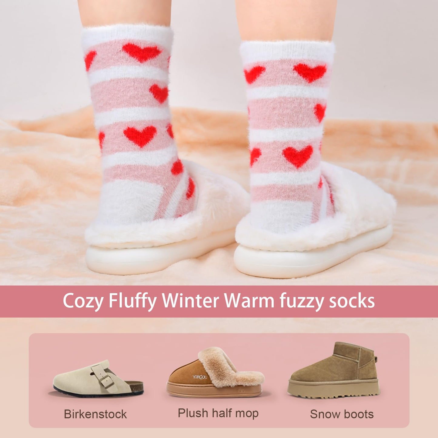 FilmHOO Valentines Day Gifts for Her Wife Fuzzy Socks for Women Cozy Fluffy Warm Socks Birthday Galentines Day Gifts