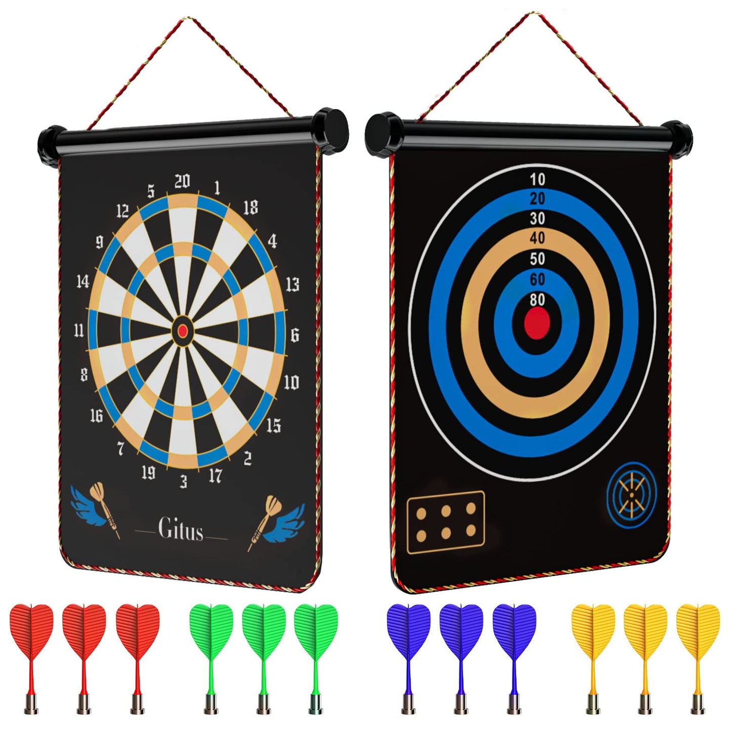 Gitus Magnetic Dart Board Indoor Outdoor Games for Kids with 12 Darts, Gifts for Teenage Boys Teen Boy Gift Ideas Gifts for Boys 8 9 10 11 12 13 14 Years Old Game Room Decor