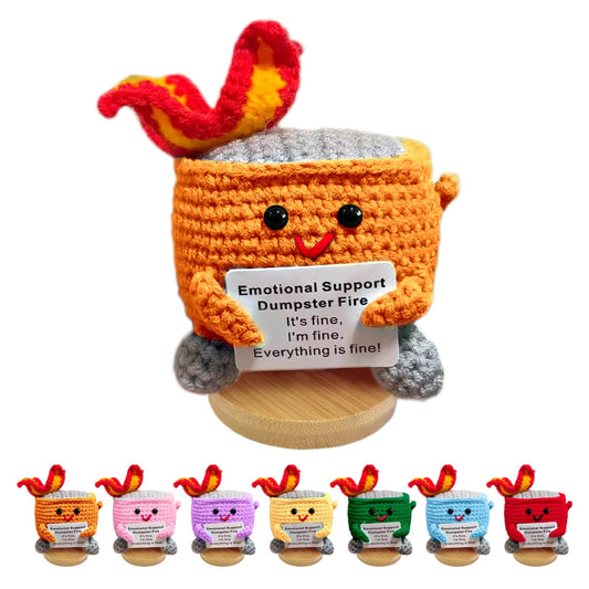 Emotional Support Dumpster Fire - Positive Crochet Birthday Easter Basket Stuffers Essentials Gift for Women Men Girls Coworker Friend, Handmade Knitted Doll for Home Office Accessories Decor (Orange)