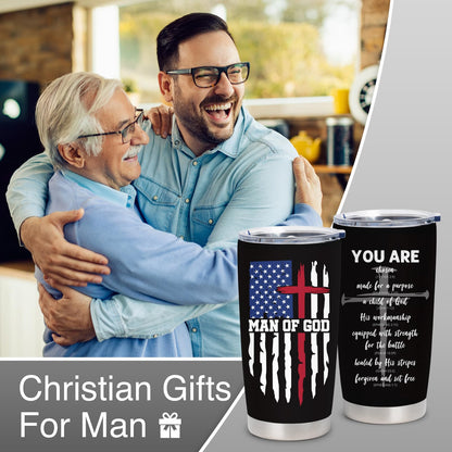 Christian Gifts for Men, Catholic Gift, Religious Gifts for Men, Christian Fathers Day Christmas Birthday Graduation Mugs, Inspirational Gifts, Bible Verse Gift, Man of God 20oz Coffee Tumbler