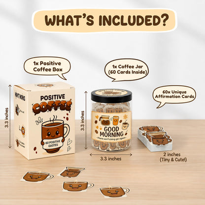 Positive Coffee Jar with 60 Affirmation Cards, Coffee Gifts For Women and Men, Dad, Mom, Coffee Themed Lover Gift, Emotional Support Latte, Cheer Up Funny Gag Gifts for Best Friends, Coworkers