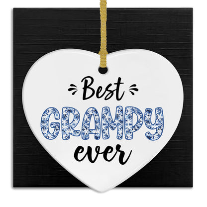 Chinoiserie Grampy Gifts Heart Ceramic Christmas Ornaments, Best Grampy Ever Gifts, Grandpa Fathers Day Birthday Gift Hanging Ornaments for Christmas Tree, Grandpa Gift from Grandkids,3x3In