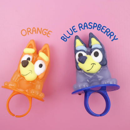 Galerie Bluey Lollipop Rings, Orange and Blue Raspberry Flavored, Individually Wrapped Party Favor Candy, Box of 18