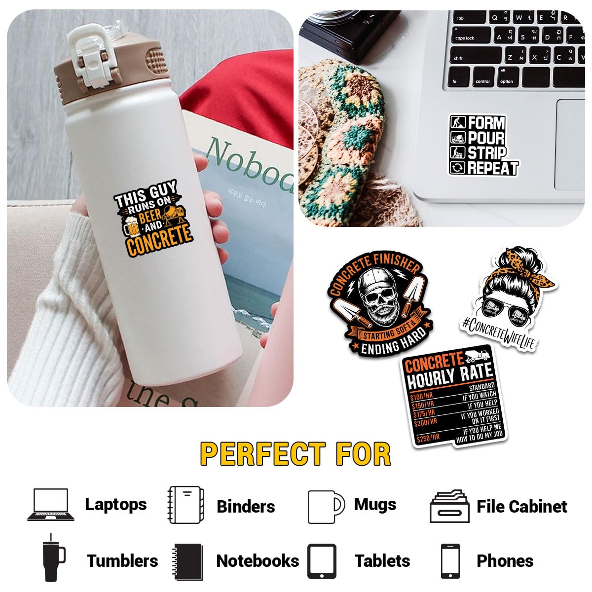 10 Pcs Funny Concrete Worker Stickers – Waterproof Vinyl Decals for Hard Hats, Toolboxes, Tumblers, Laptops – Gift for Concrete Finishers & Construction Crews (3 inch)