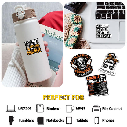 10 Pcs Funny Concrete Worker Stickers – Waterproof Vinyl Decals for Hard Hats, Toolboxes, Tumblers, Laptops – Gift for Concrete Finishers & Construction Crews (3 inch)