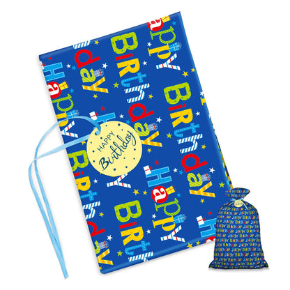 Laidans 56" Extra Large Blue Plastic Gift Bag, Jumbo Happy Birthday Gift Bag with Tag and Tie for Boy Kids Birthdays Parties or Holiday