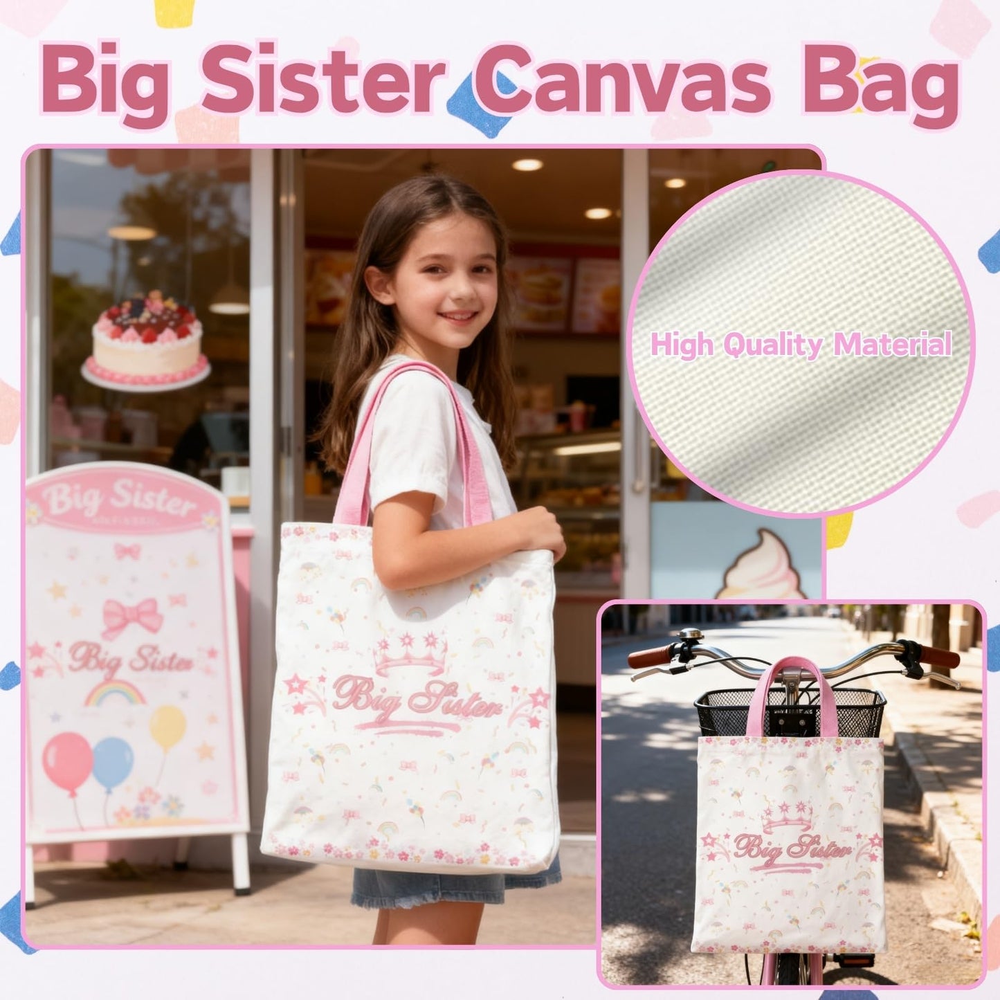 4pcs Big Sister Gifts Set with Embroidered Baseball Caps, Bag, Pen Pouch & Bracelet for Announcement Gift