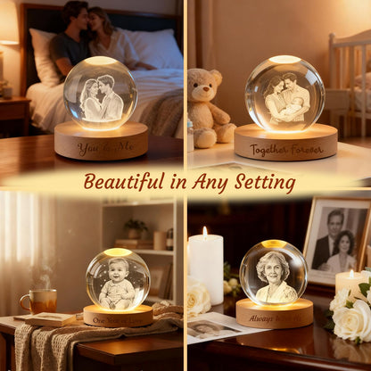 Personalized 3D Photo Crystal Ball for Mom, Custom Engraved Picture Lamp, Color Changing Crystal Globe for Family, Pets, Couples, Babies, Memorial, Birthday, Anniversary (Circle)