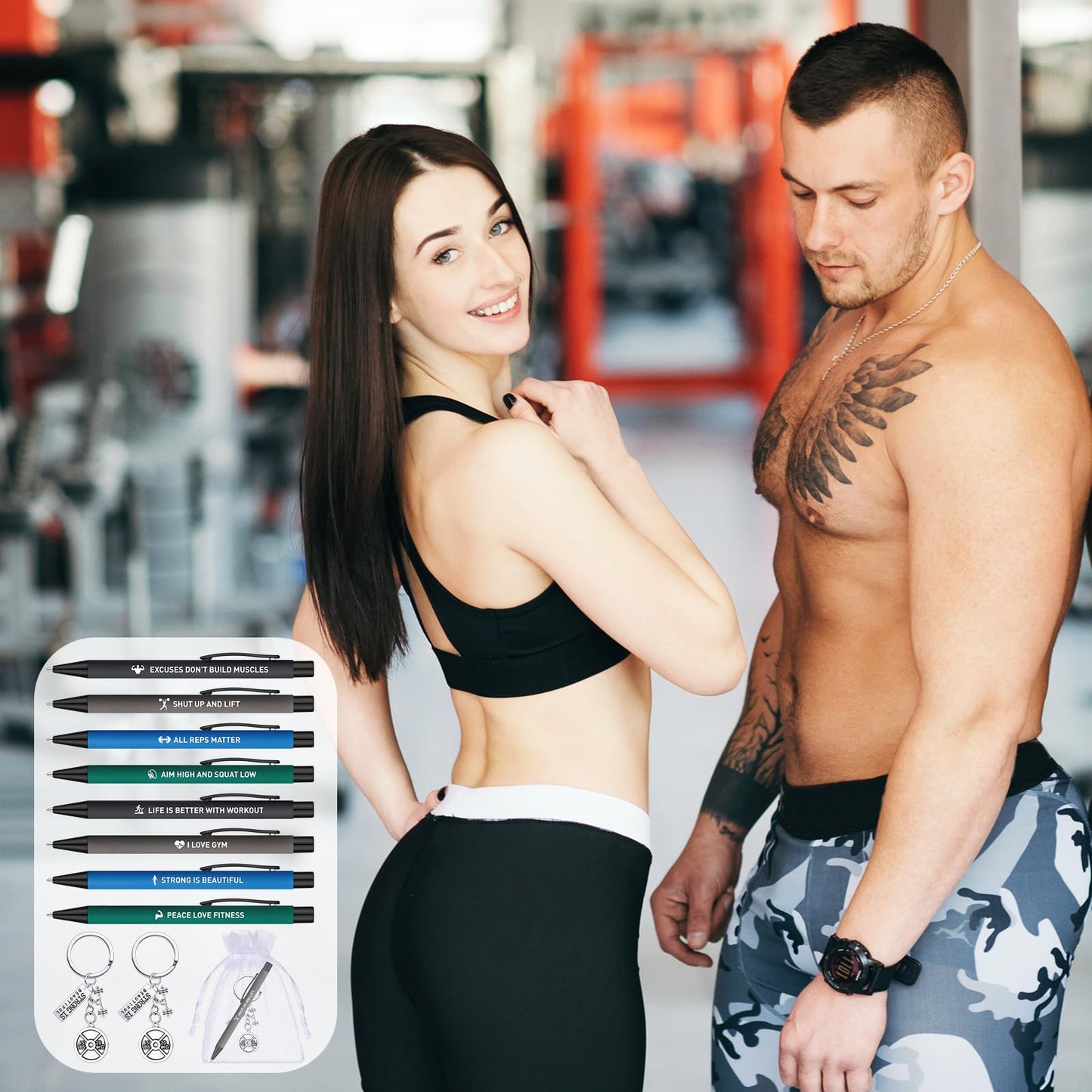 Yexiya 16 Sets Fitness Gift for Women Men Including Funny Sport Pens and Workout Gym Keychains Fitness Lovers Personal Trainer Gifts for Christmas Birthday