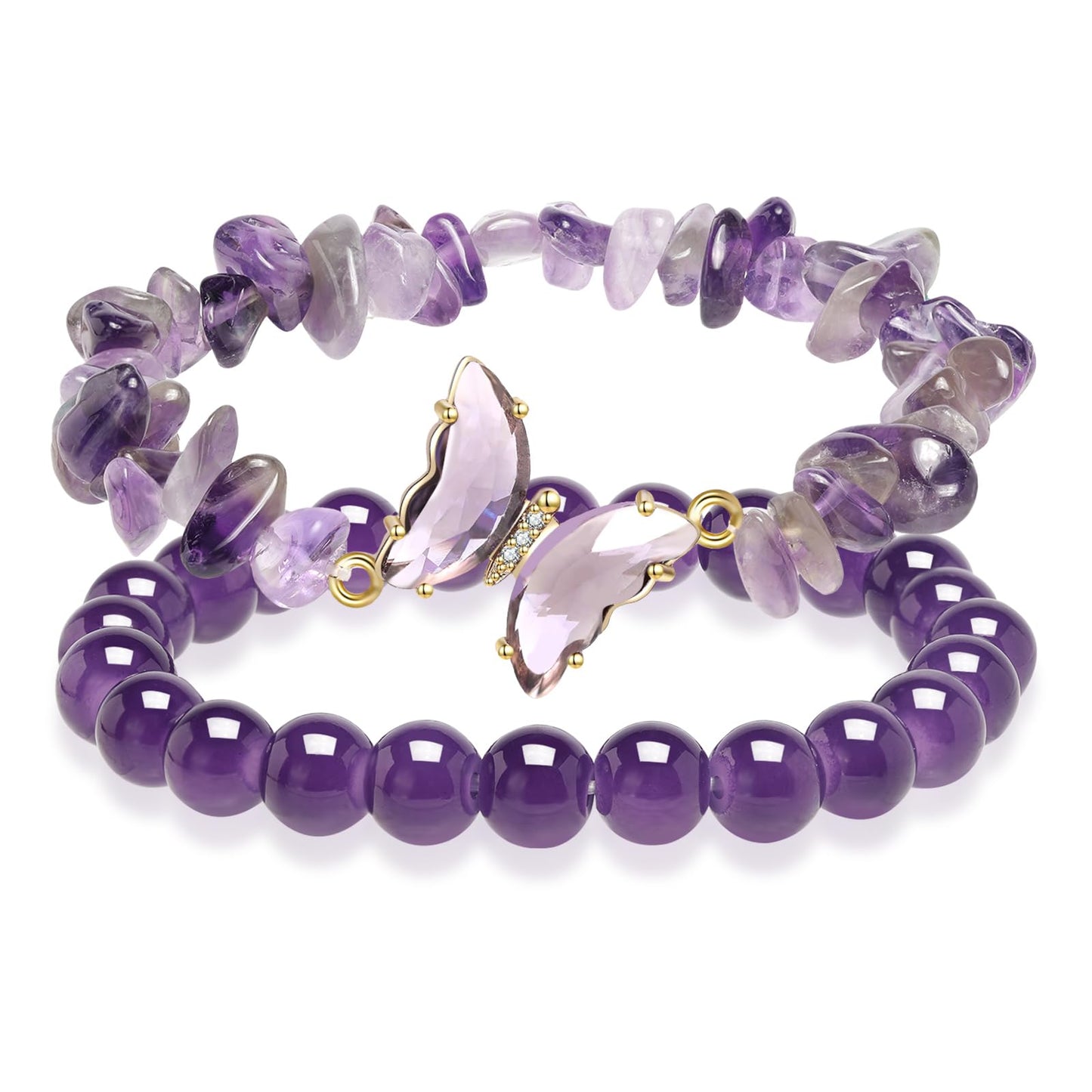 Artlunar Butterfly Bracelets Healing Bracelet Charm Jewelry Mom Gift with Beaded Bracelets Purple Bracelet for Women (Purple)