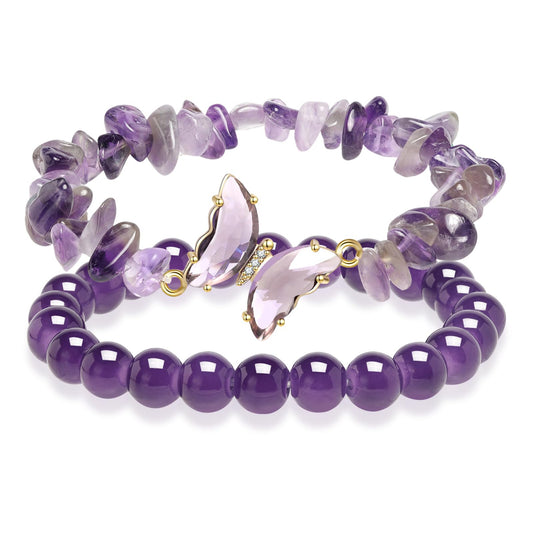 Artlunar Butterfly Bracelets Healing Bracelet Charm Jewelry Mom Gift with Beaded Bracelets Purple Bracelet for Women (Purple)