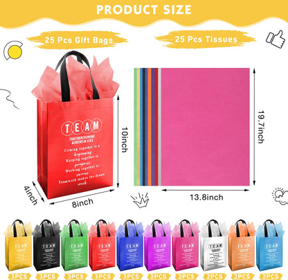 Addblu 50-Piece Employee Appreciation Gift Bags Bulk - Include 25 Team Bags (8x10x4 Inch) & 25 Tissue Paper, Reusable Gift Bag with Handles for Staff, Coworker, Teacher, Thank You & Valentine‘s Day Gifts (Colorful)