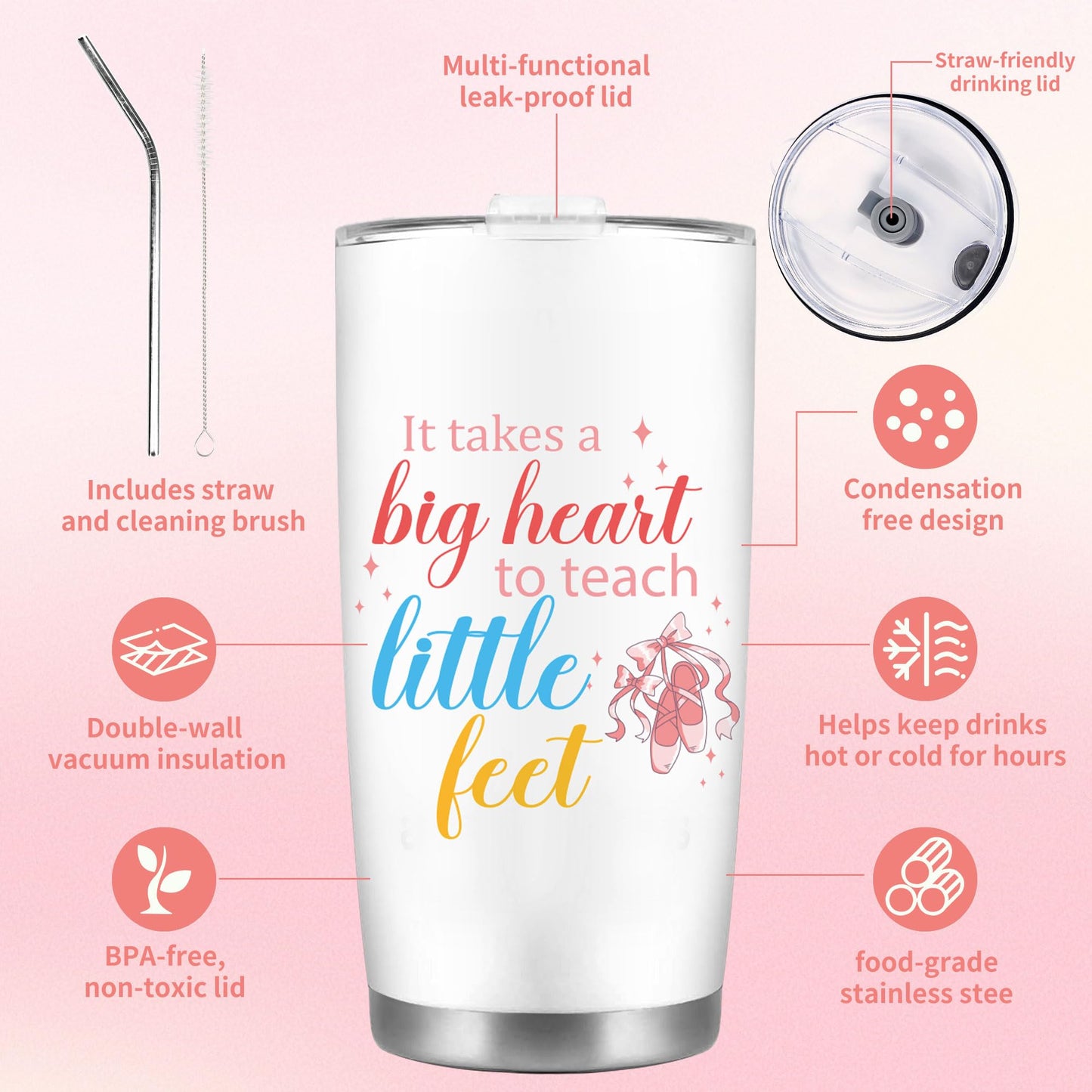 CRASHOT Dance Teacher Appreciation Gifts for Women, Ballet Teacher Gift Set Includes 20 oz Travel Tumbler, Cosmetic Makeup Bag, Socks and Keychain, Dancer Birthday Present