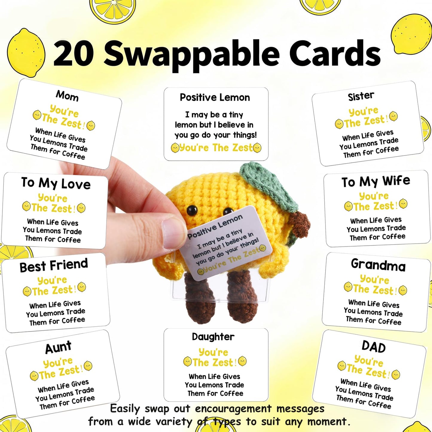 Emotional Support Crochet Positive Lemon Inspirational Cheer Up Gifts for Women, Handmade Positive Lemon Gift Birthday Thank You Christmas Teacher Appreciation Gifts for Coworker Mom Friends
