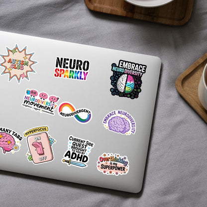 12pcs ADHD Stickers Pack, Funny Mental Health Neurodivergent Stickers, Neurodiversity Hyperfocus Sticker, ADHD Awareness Therapy Gifts Decal Waterproof for Kids Adults, Laptop Tablet Water Bottle