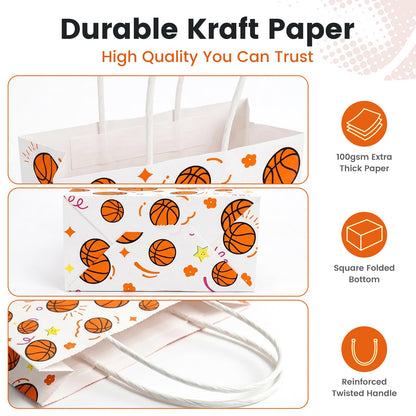VGOODALL 24 Pack Gift Bags, 5.5" x 2.8" x 8" Basketball Party Favor Bags with Handles for Sports Themed Party Girls Boys Birthday Decoration