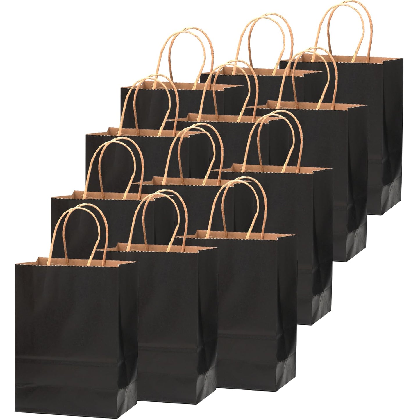 qiqee 50-Packs Black Paper Gift Bags with Handles Bulk 8.3"x3"x 6" Small Size Paper Bags Multiple Uses(Small Size)