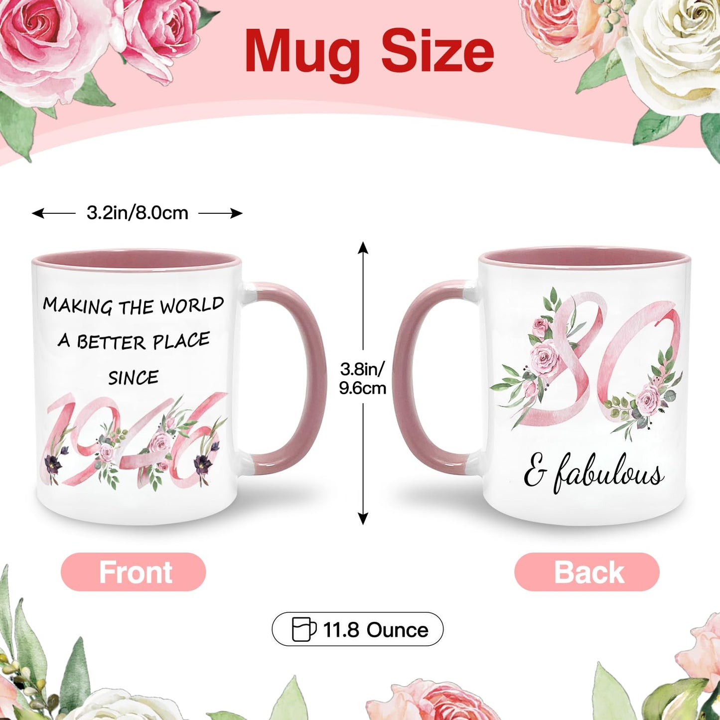 80th Birthday Gifts for Women Her, 1946 Vintage Birthday Coffee Mugs with Silicone Coaster, Fabulous 1946 Gifts Ideas for 80 Years Old Women Mom Sisters Grandma