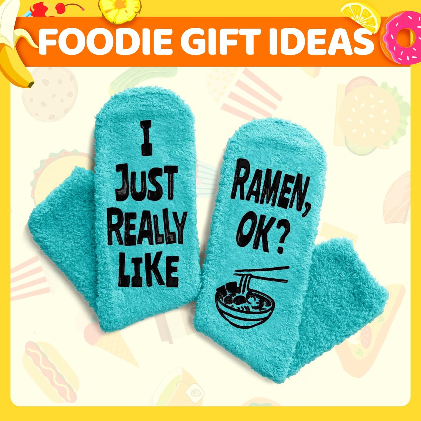 HAPPYPOP Food Drink Gifts for Women - Boba Tea Ramen Gifts for Her, Funny Saying Fuzzy Socks