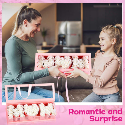 Thiccywoov 1 Pcs Mother's Day Flower Box with 30 Scented Flowers Mom Letter Shaped Fillable Boxes Floral Gift Packaging for Arrangement Mother's Day, Birthday Gift(Pink Box, White Flower)