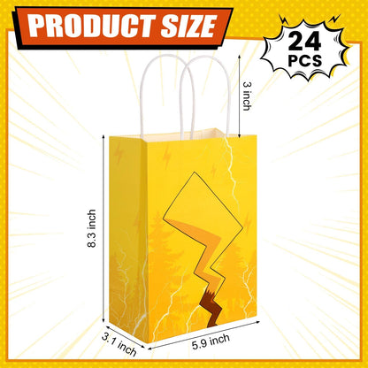 24 Pcs Cartoon Paper Bags Animation Party Gift Bags Red Kraft Treat Bag with Handle Birthday Party Supplies Paper Goodie Bags 8 x 5.1 x 3.1 Inches for Birthday Theme Supplies Baby Shower Decorations