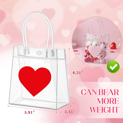 Aliceset 24 Pcs Heart Gift Bags Bulk Clear PVC Gift Bags with Handles Heart Pattern Reusable Transparent Tote for Party Favors Candy Treat for Women Mother`s Day (Love, 6.31"x 5.91"x 3.15")