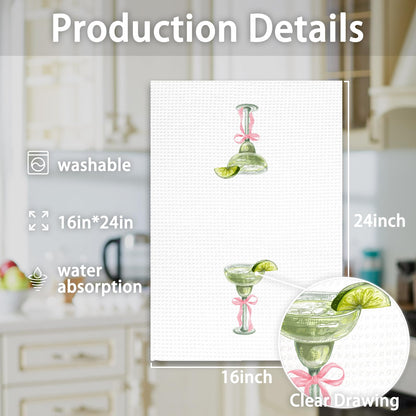 Margarita Decor Bow Kitchen Towels, Gifts for Margarita Lovers Hand Towel, Pink Bow Margaritas Dish Tea Towels for Kitchen Home Bar Decorative, Coquette Margaritas Bar Cart Decor,16x24In