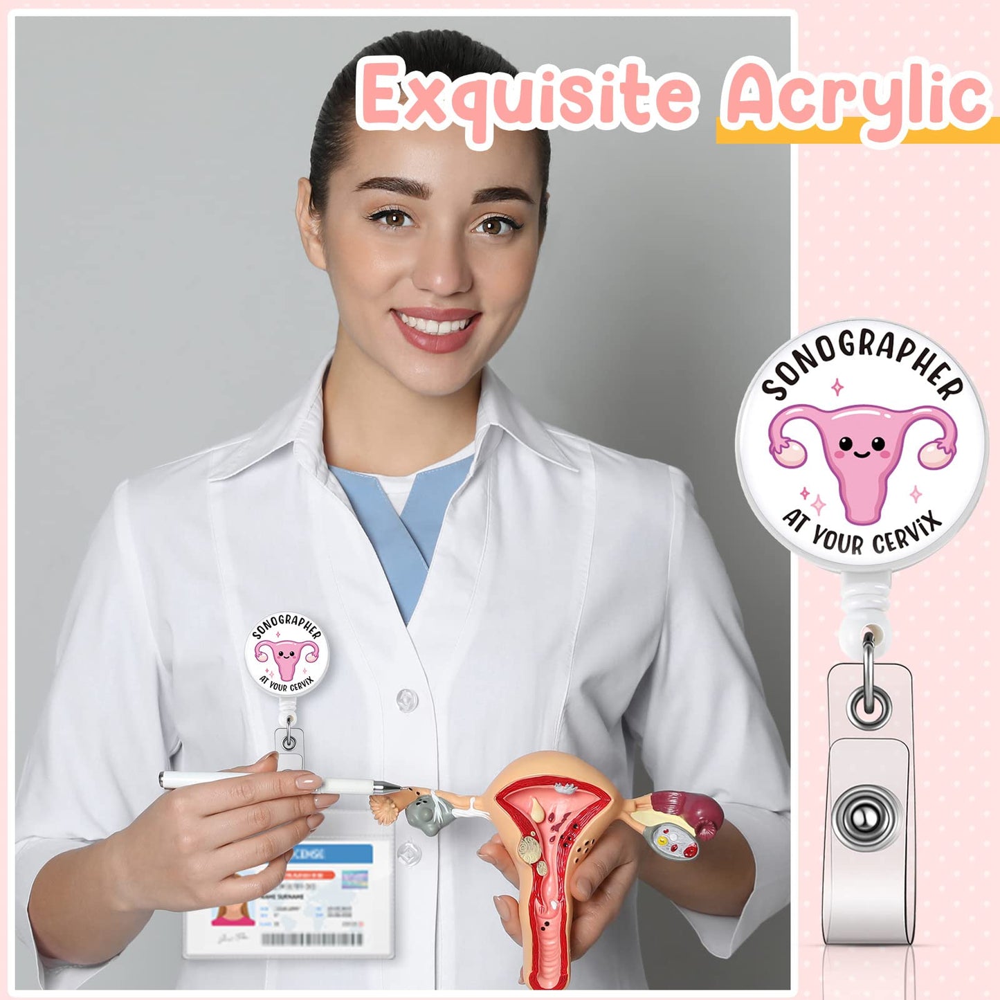 XunYee 3 Pcs Nurse Week Employee Appreciation Gifts Ultrasound Tech Badge Reel Retractable Rainbow Uterus Sonographer Badge Holder ID Name Card Medical Reel for Nurse Rn Office Worker Employee
