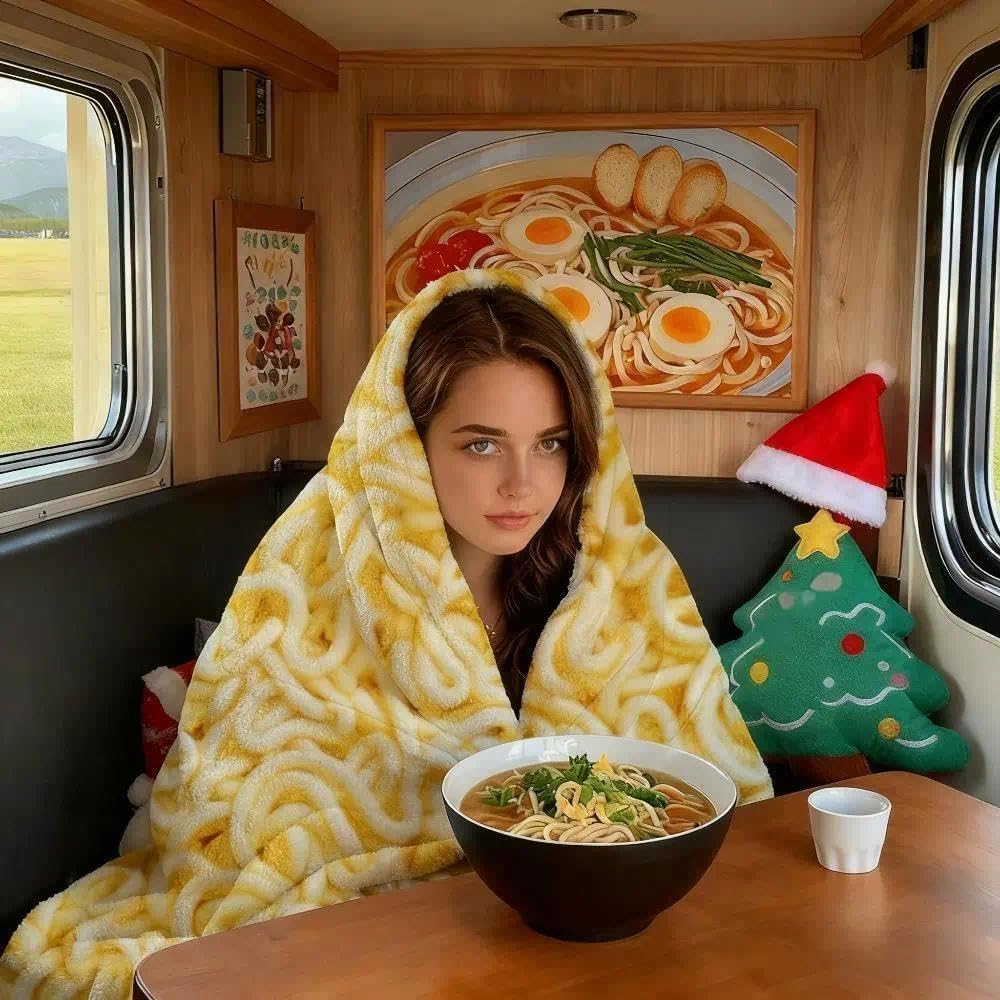 Ramen Noodles Blanket Realistic Food Blanket, Funny Birthday Gifts for Kids, Funny Throw Blanket for Couch Sofa Bed, Food Ramen Gifts 60" X 50"