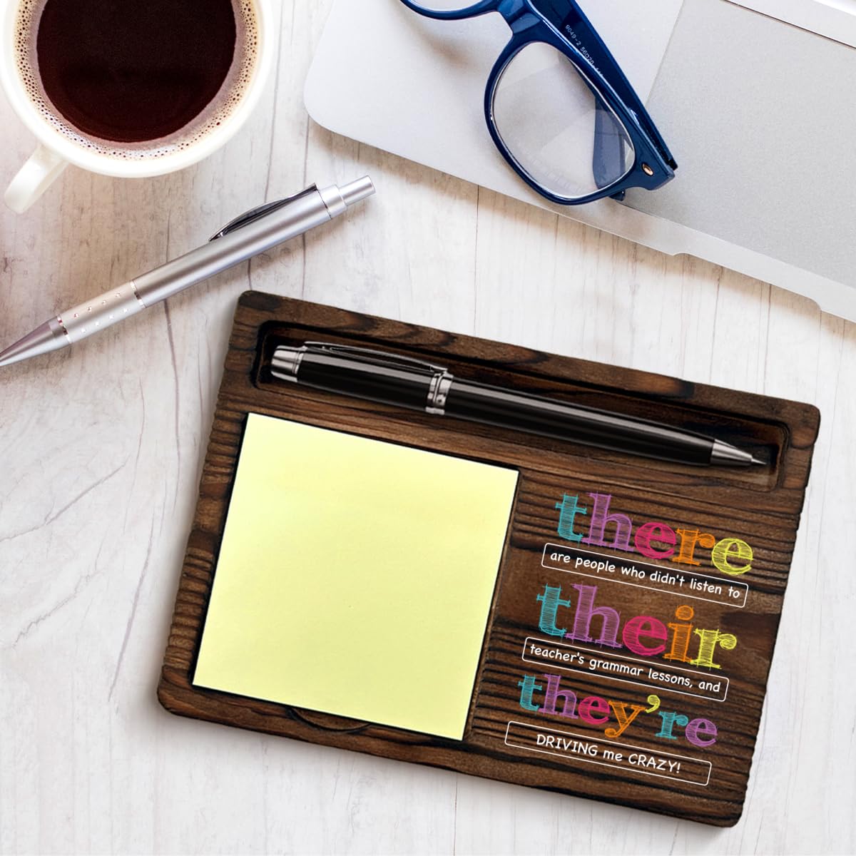 English Teacher Gifts for Women Men, Funny Gifts for English Teacher Grammar Teachers Sticky Note Holder Classroom Office Decor