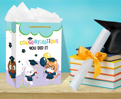 PETCEE Kindergarten Graduation Gift Bags - Congratulations Pre-K Preschool Graduation Gifts for Boys Girls You Did It Kindergarten Paper Gift Bags with Tissue Paper for Kids Daughter Son Graduates