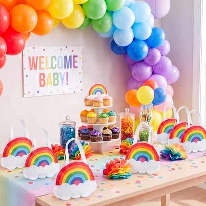Tranqun 36 Pack Rainbow Party Favor Bags with Handle Rainbow Goodie Non-woven Treat Candy Gift Bags for Cloud Birthday, Baby Shower, Gender Reveal Party Supplies