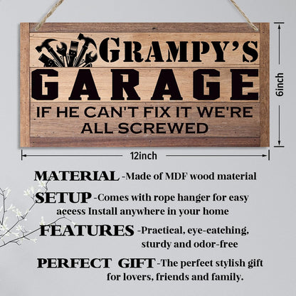 Grampy Gift, Grampy's Garage Sign Gift for Mechanic, Decorative Hanging Wall Plaque Wood Sign, Garage Hanging Decor, Farmhouse Home Decor, Funny Garage Decor, Father's Day Gift for Grampy Grandpa Dad