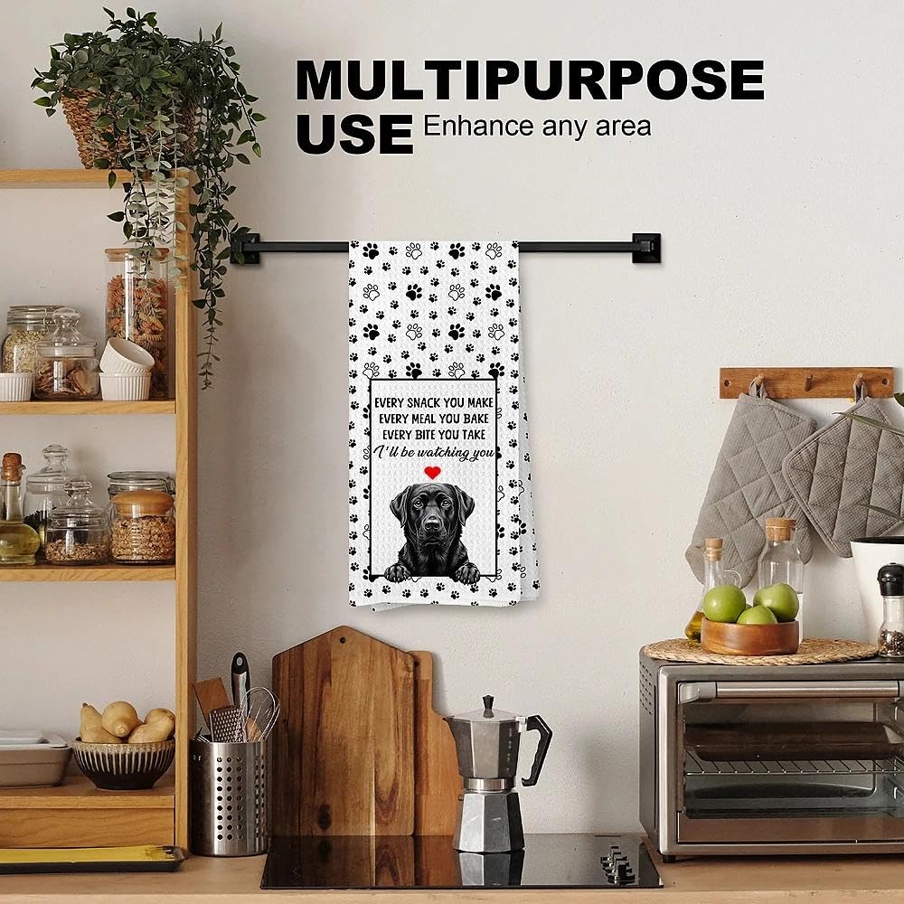 Funny Black Labrador Retriever Kitchen Towels, Black Lab Gifts, Gifts for Labrador Dog Lovers Dish Tea Towels for Kitchen Decor, Every Meal You Make Towel, 16x24 Inches