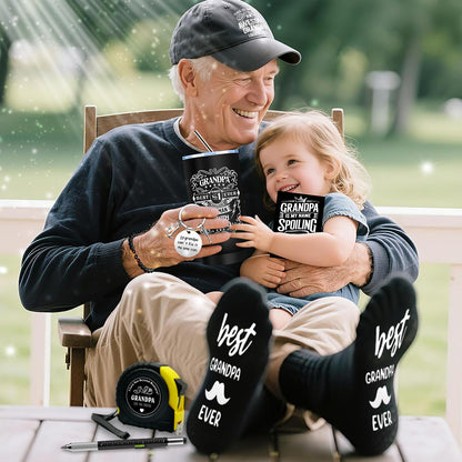 JTAMOHI 11 Pieces Grandpa Gifts, Best Grandpa Ever Gift with 20 Oz Tumbler Socks Baseball Cap Tape Measure Bracelet Wallet Card Keychain, Fathers Day Birthday Christmas Gift for Grandfather Granddad