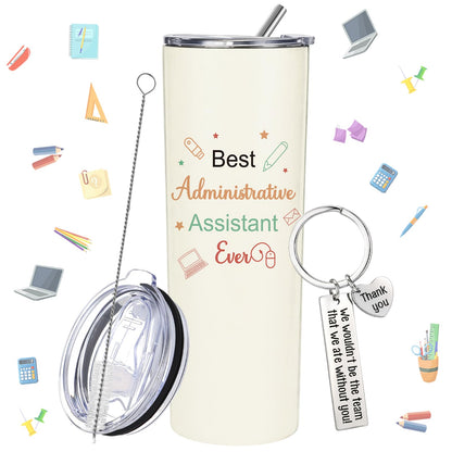 Patelai Administrative Professional Day Gifts Set 20oz Best Administrative Assistant Ever Stainless Steel Insulated Travel Tumbler and Employee Boss Appreciation Keychain for Admin Assistant