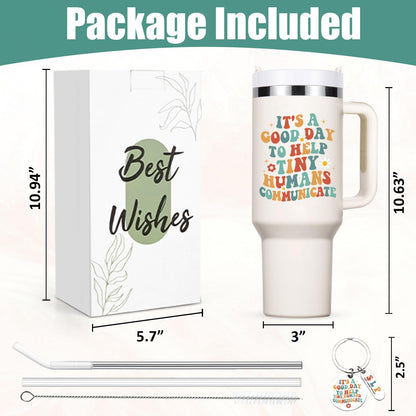 Lifecapido Speech Pathologist Gifts, SLP 40oz Tumbler with Keychain, Birthday Christmas Speech Therapy SLP Gifts for Speech Language Pathologist, Creamy