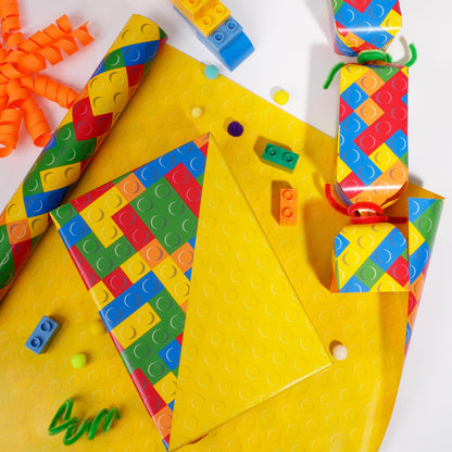 BIOBROWN Reversible Building Blocks Wrapping Paper for Boys Girls - 17 Inch X 33 Ft - Colorful Building Bricks Design Gift Wrap Paper for Kids Birthday Party Toy Lovers