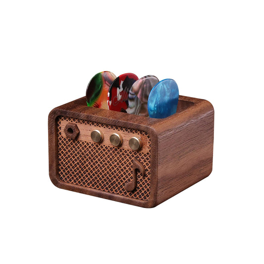 CoolGift Mart Guitar Pick Holder, Walnut Wood Amp Styled Guitar Pick Case for Picks Storage and Display, Guitar Gifts Accessories for Men Guitarists Guitar Players Music Lovers