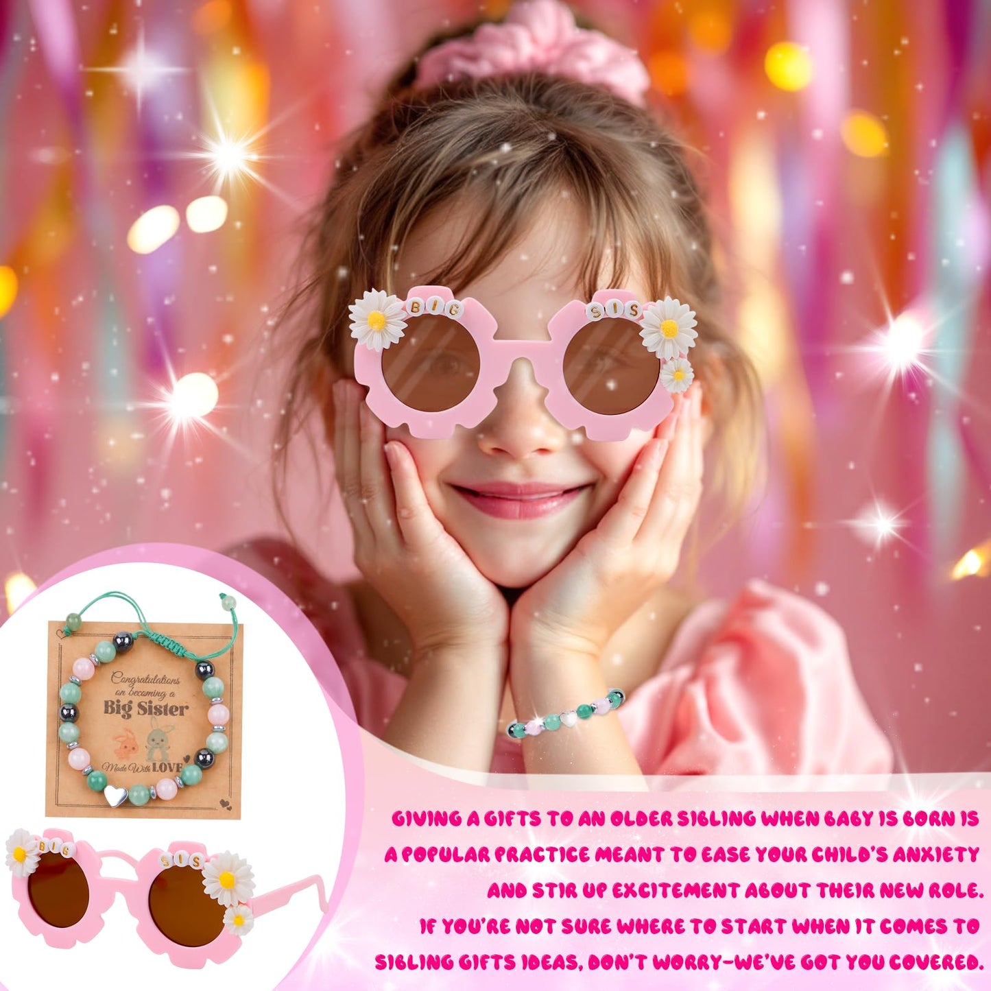 JAPDNK Big Sister Gifts for Girls, Birthday Gifts for Girls Age 1–5, Baby Girl Gift, Toddler Girl Presents, First Birthday Gift for 1 Year Old Girl, Cute Pink Presents for Little Sister