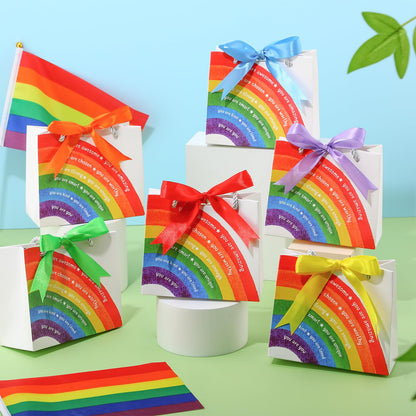 Kolldenn 18 Pack End of School Year Gift Bags for Students Rainbow Goodie Bags with Handles Ribbon Rainbow Inspiration Last Day of School Party Favors for Classroom from Teacher