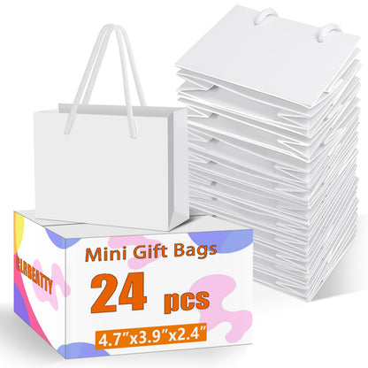 CLRBEATTY 24 Pcs Extra Small Gift Bags,3.9 x 4.7 x 2.4 Inch Mini White Gift Bags,Small Gift Bags with Handles,Small White Paper Bags Gift Card Bags for Wedding Birthday Baby Shower Party Favors(White)