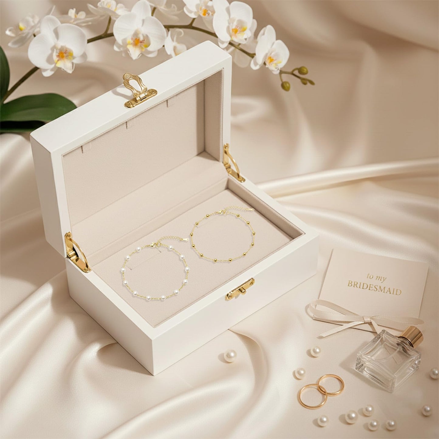 Dreamfox 24PCS 8 Set Bridesmaid Gift Pearl Bracelets for Women 18K Gold Bracelets Bulk Surgical Stainless Steel Bridesmaid Jewelry for Wedding Party Favor