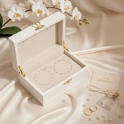 Dreamfox 24PCS 8 Set Bridesmaid Gift Pearl Bracelets for Women 18K Gold Bracelets Bulk Surgical Stainless Steel Bridesmaid Jewelry for Wedding Party Favor