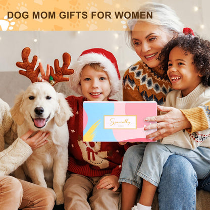 Dog Mom Dog Lover Gifts for Women, 20oz Wine Tumbler Set with Makeup Bag & Natural Stone Paw Bracelets & Socks for Women - Perfect for Birthdays, Mothers Day & Christmas
