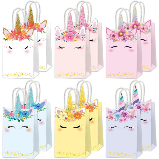 ZOIIWA 12Pcs Unicorn Party Favor Bags Rainbow Themed Treat Bags Pastel Unicorn Candy Goodie Bag Princess Paper Gift Bag with Handle Decorations for Birthday Baby Shower Wedding Party Decor Supplies