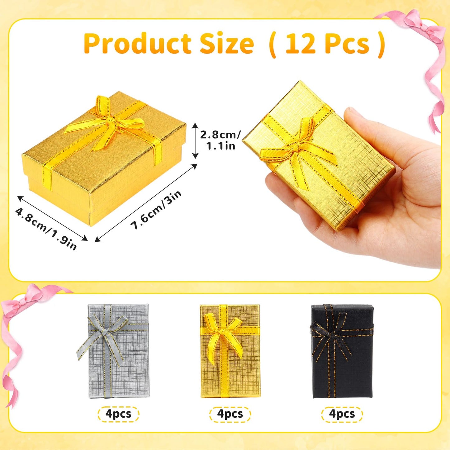 12 Pcs Small Jewelry Gift Boxes, 3.1 x 1.9 x 1 Inch Small Empty Gift Box Set for Earrings Rings Necklaces, Jewelry Gifts Boxes for Wedding Anniversaries Birthday Valentine's Day