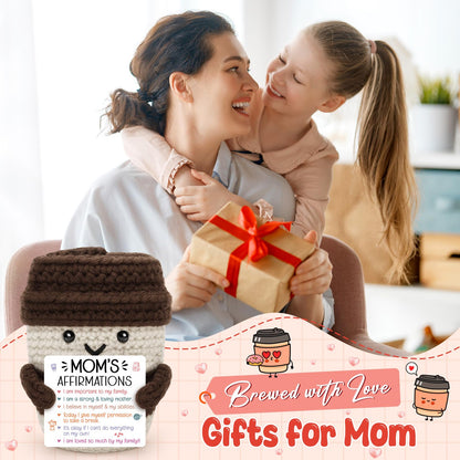 Agantree art Birthday Mom Gifts from Daughter Son Best Mom Affirmations Gifts for Mama Bonus Step Moms Mother Handmade Crochet Coffee Mug I Love You Gifts for Mom Positive Cute Small Decor