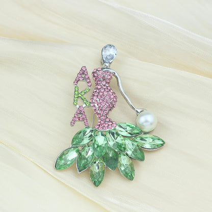 Rhinestone Sorority Gift for Women Greek Sorority Brooch Pin Paraphernalia Gifts Pink & Green Jewelry Sisterhood Graduation Gift